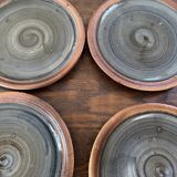 6 flat plates by Pierre Digan stoneware from the 70s