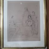 Gravure ancienne la Famille Stamaty d'après Ingres de Coraboeuf