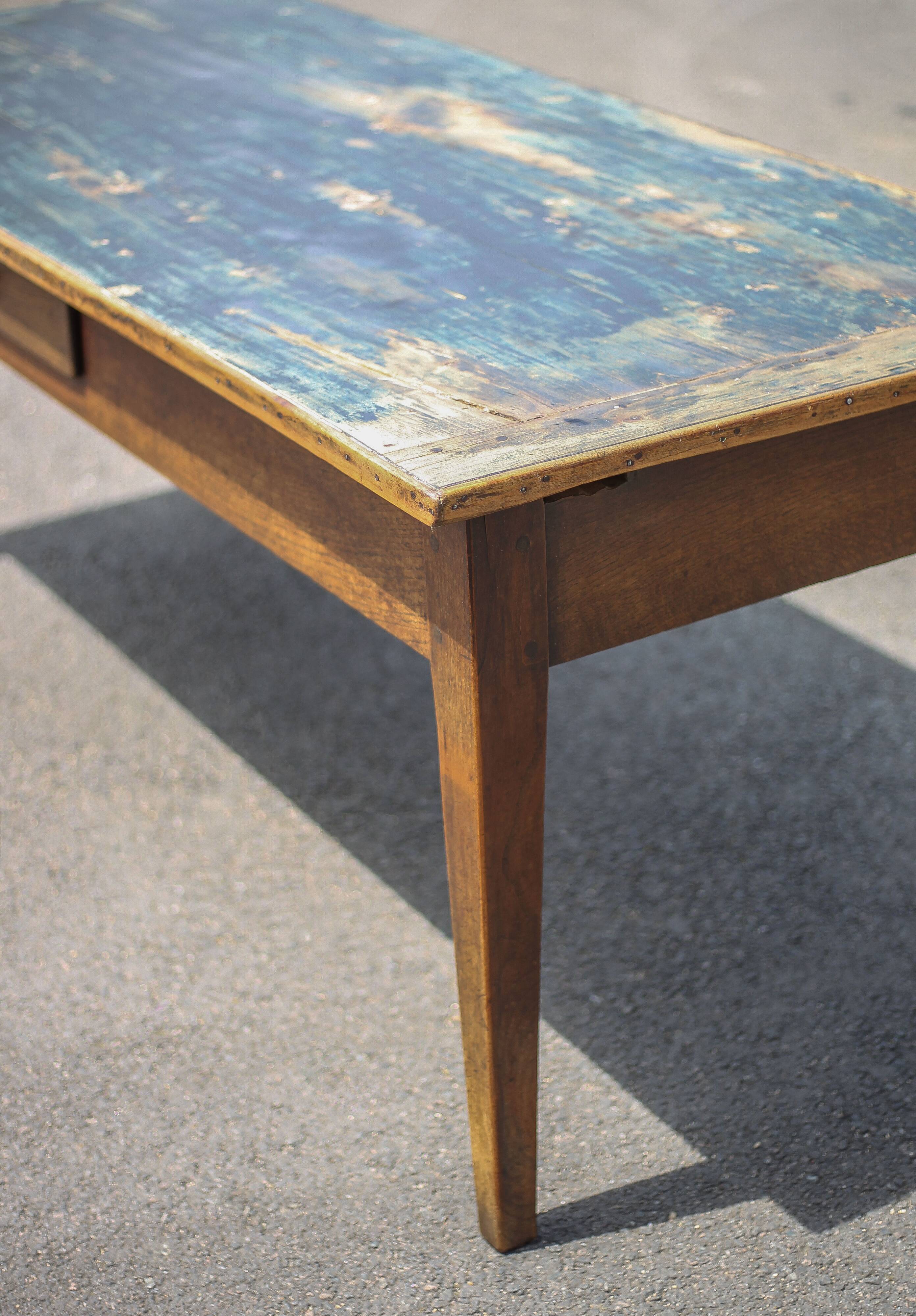 Farmhouse table and its 2 benches, living room table, wooden table with pair of wooden benches