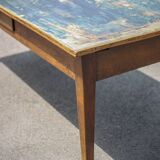 Farmhouse table and its 2 benches, living room table, wooden table with pair of wooden benches