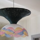 Suspension osier/rotin & verre vintage