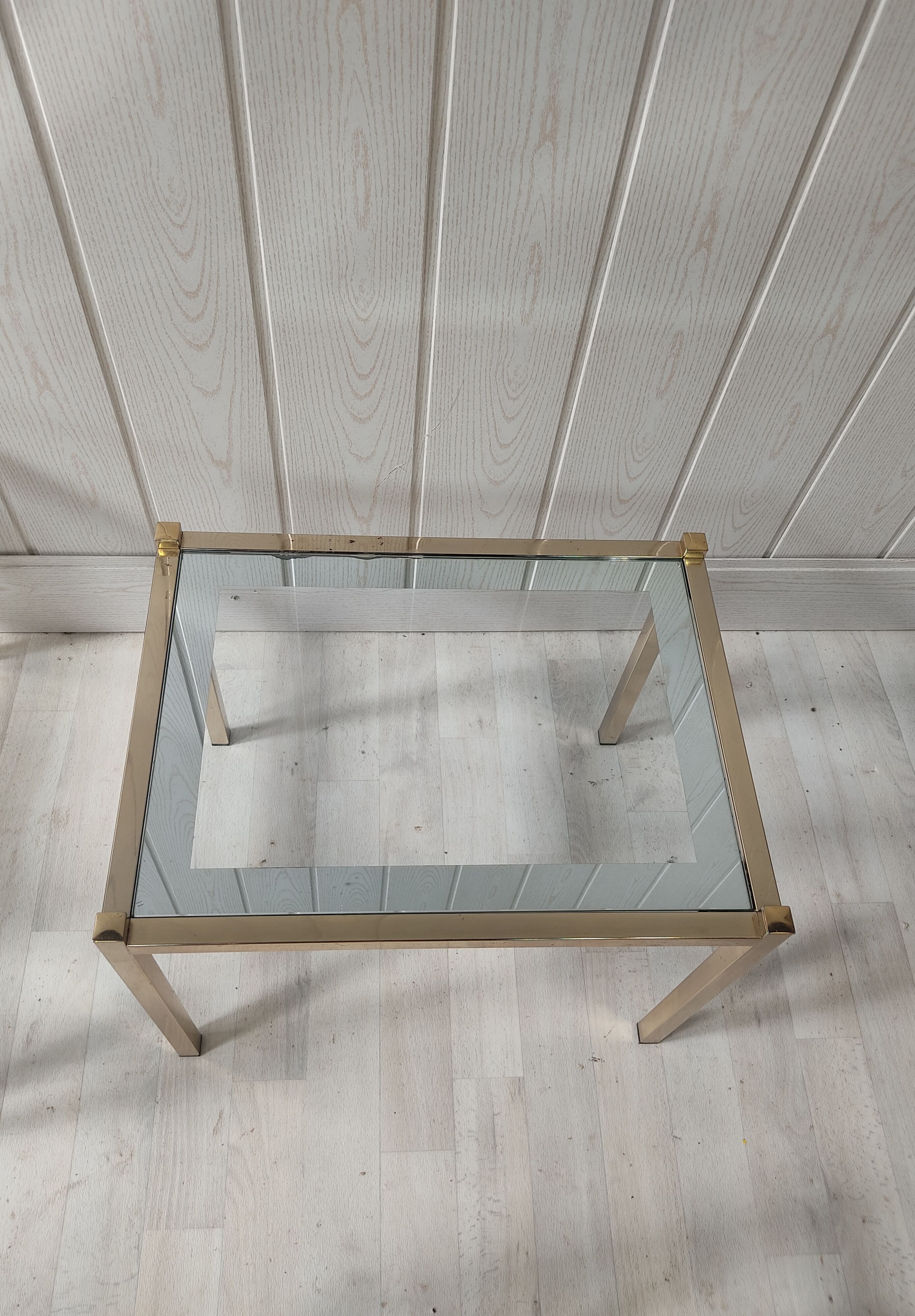 Vintage gilded metal side tables, glass and mirror