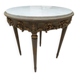 Louis XVI table with carved wood and Carrara marble.