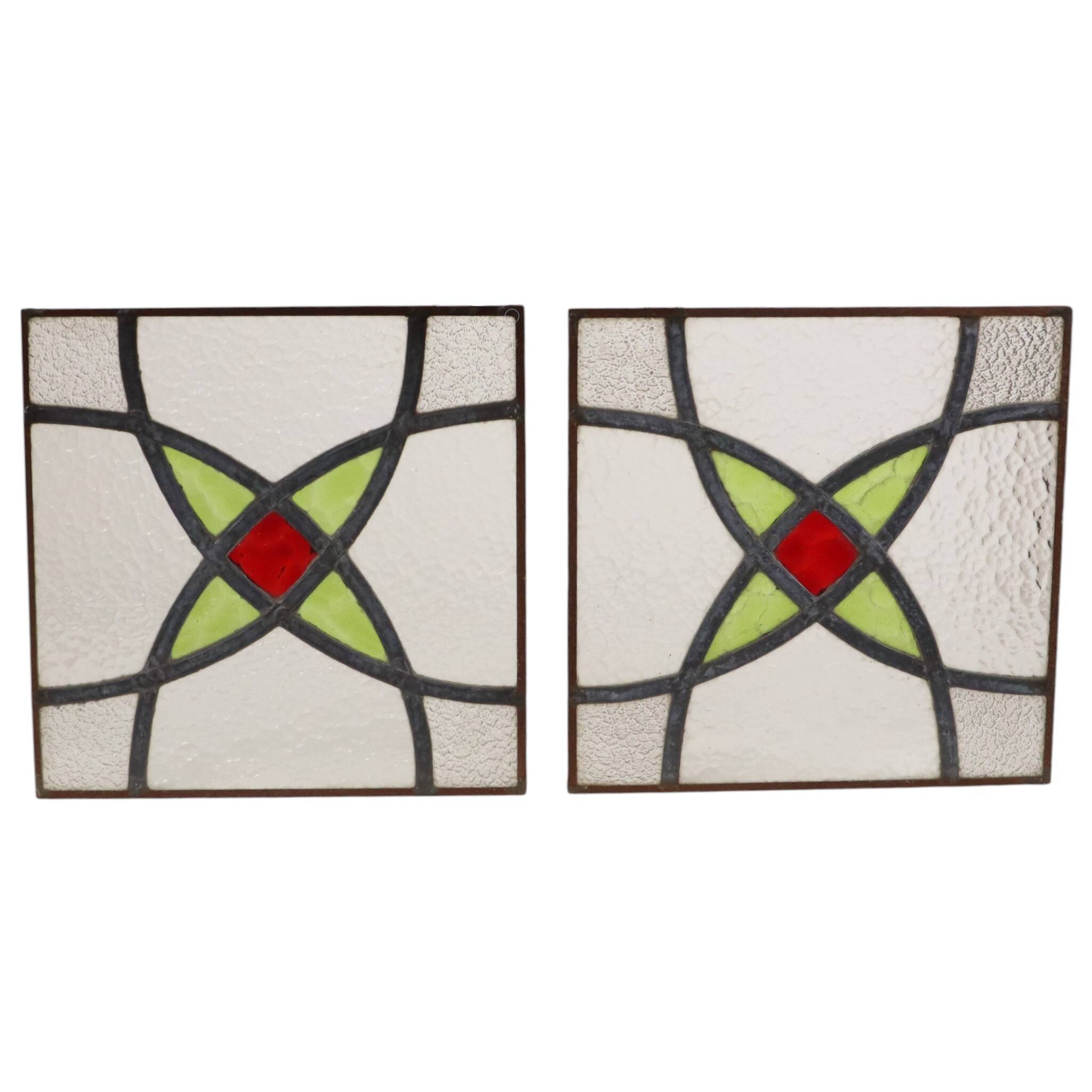 Art Deco Geometric Stained Glass Window 25x25cm