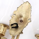 Applique double en laiton et verre opaque, années 50