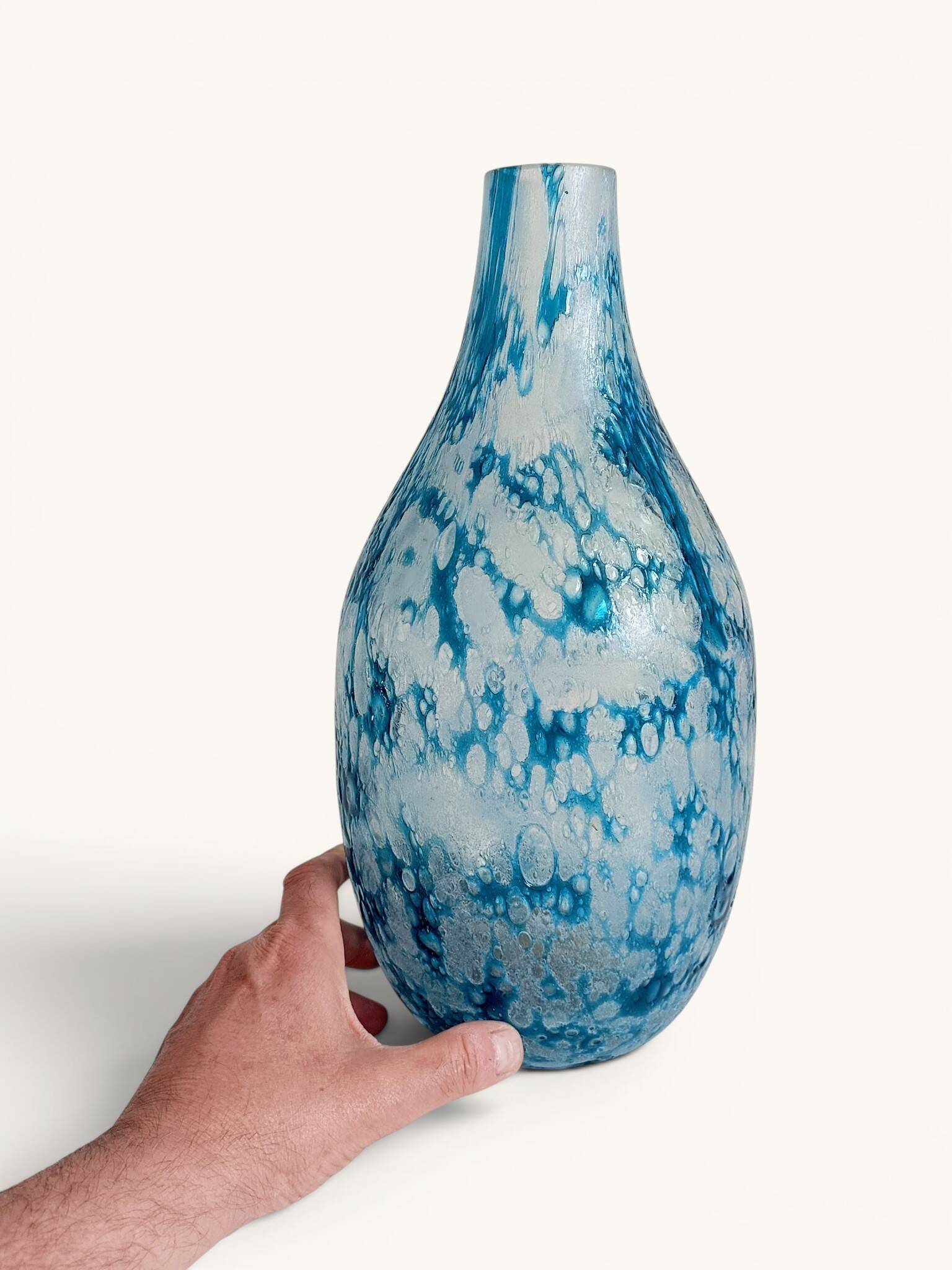 Brutalist Blue and White Reactive Art Glass Vase, Europe, 1970s