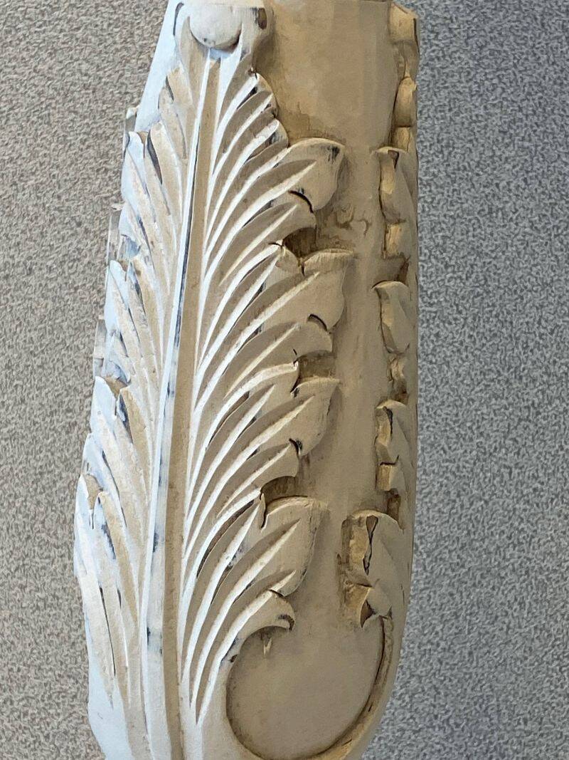 Pair of Candlesticks Candlesticks Turned Wood Carved Bleached Deco Art