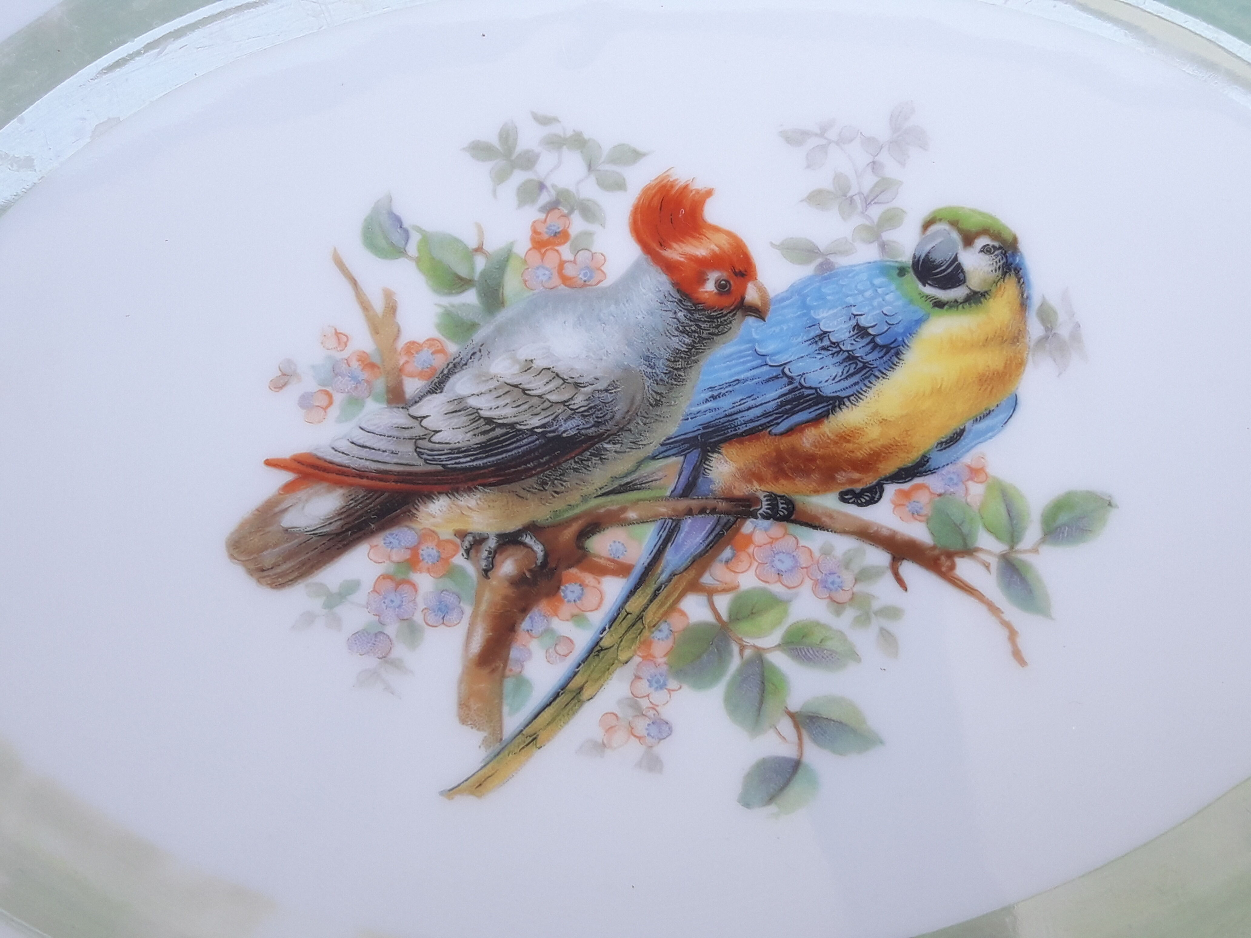 Former open-ended porcelain basket Bavaria Schumann bird motif