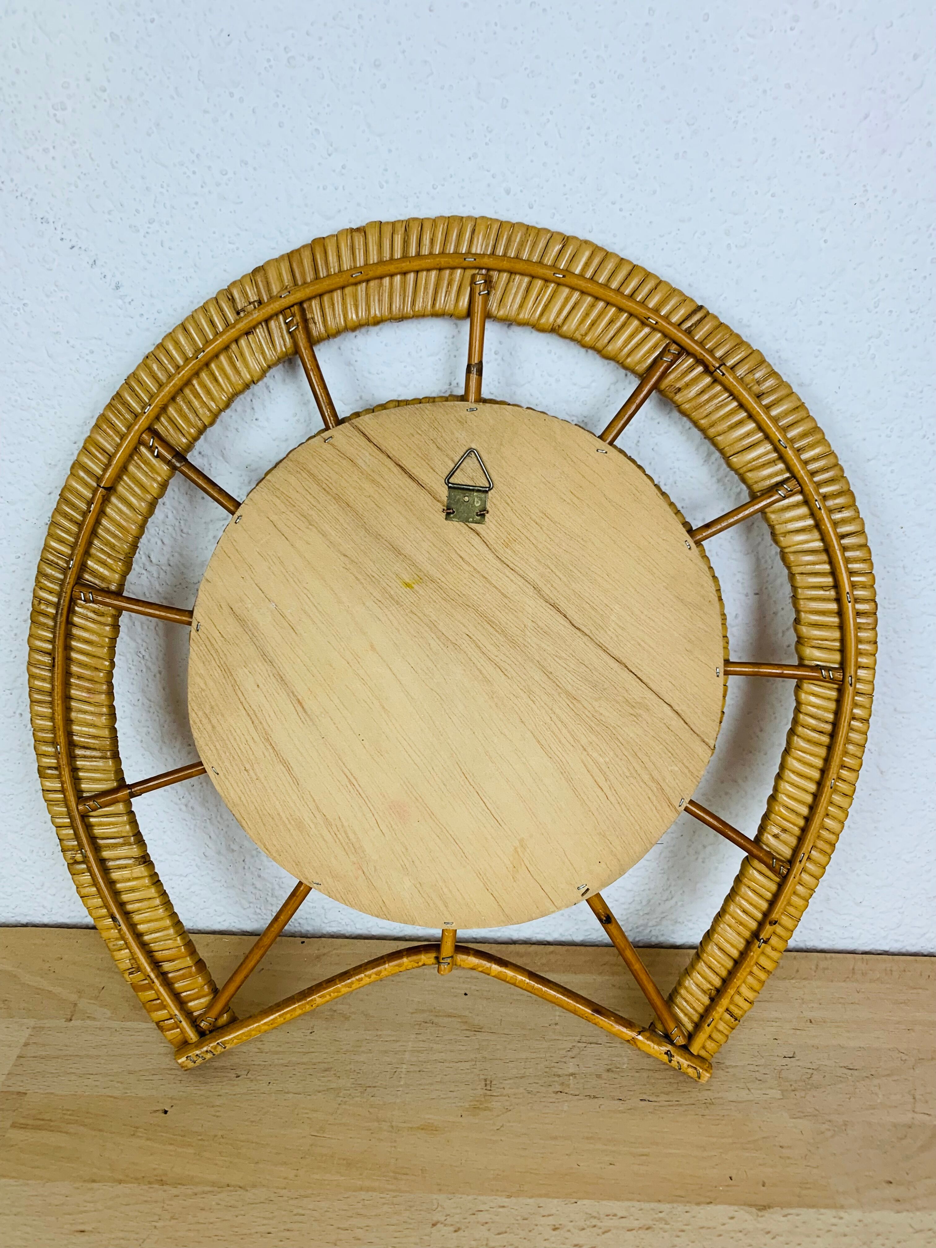 Miroir soleil rotin vintage 37 cm