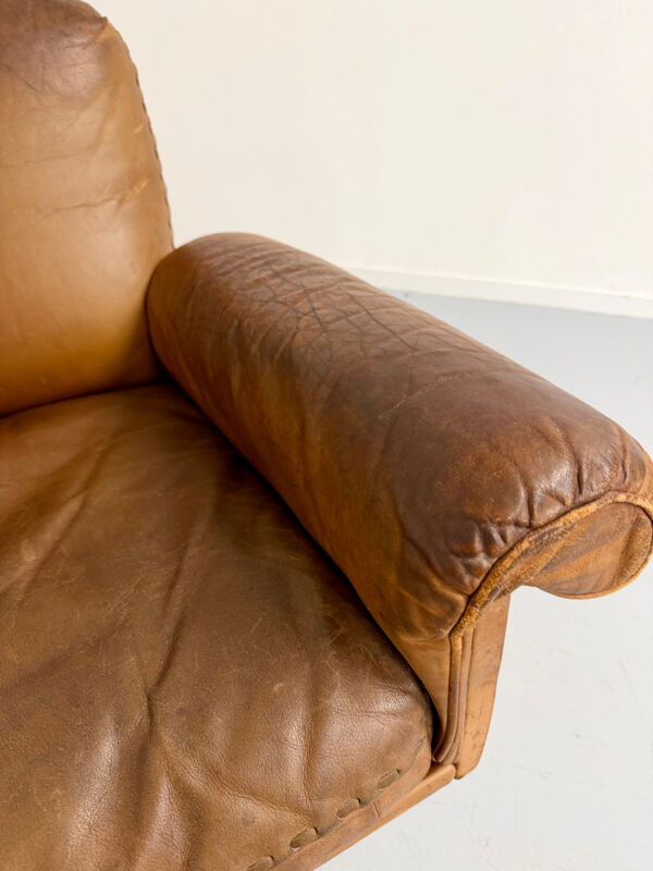 Ancien fauteuil en cuir brun design DE SEDE DS-31 année 70 vintage