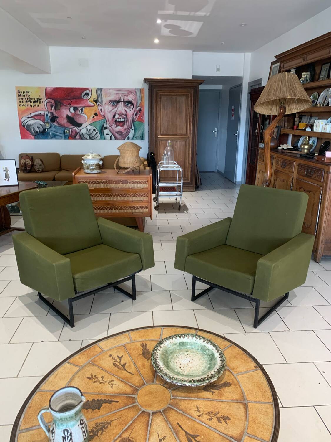 Paire Fauteuil Fero Vert Vintage circa 1960