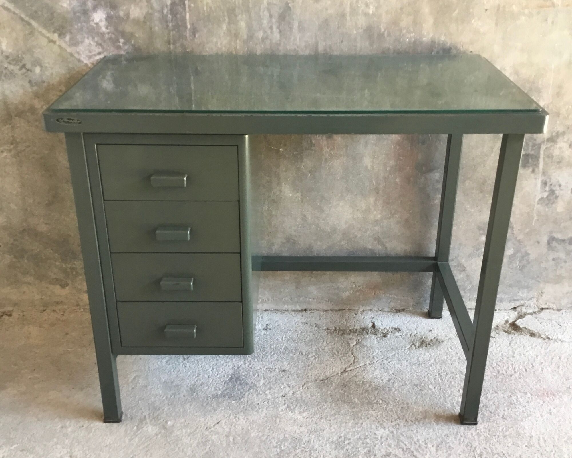 Small metal industrial desk with column of 4 drawers - industrial - 1960