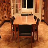 1960s table with teak veneer and glass top + extensions