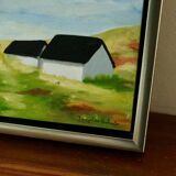 Original Swedish oil on canvas from the mid-century "Houses" - Vintage and framed