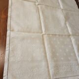 Ancienne nappe lin damassée beige 160 × 180 cm + 12 serviettes