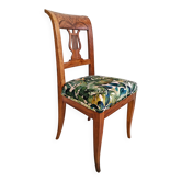 Chaise Lira Biedermeier en noyer massif tapissée en velours
