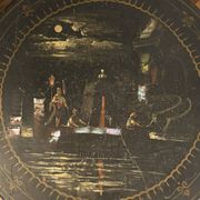 Tilting gueridon Napoleon III; Venetian scene in moonlight; D50cm