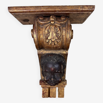 Console au nubien en bois doré et polychrome circa 1850