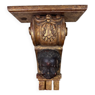 Nubian wall console in gilded and polychrome wood circa 1850
