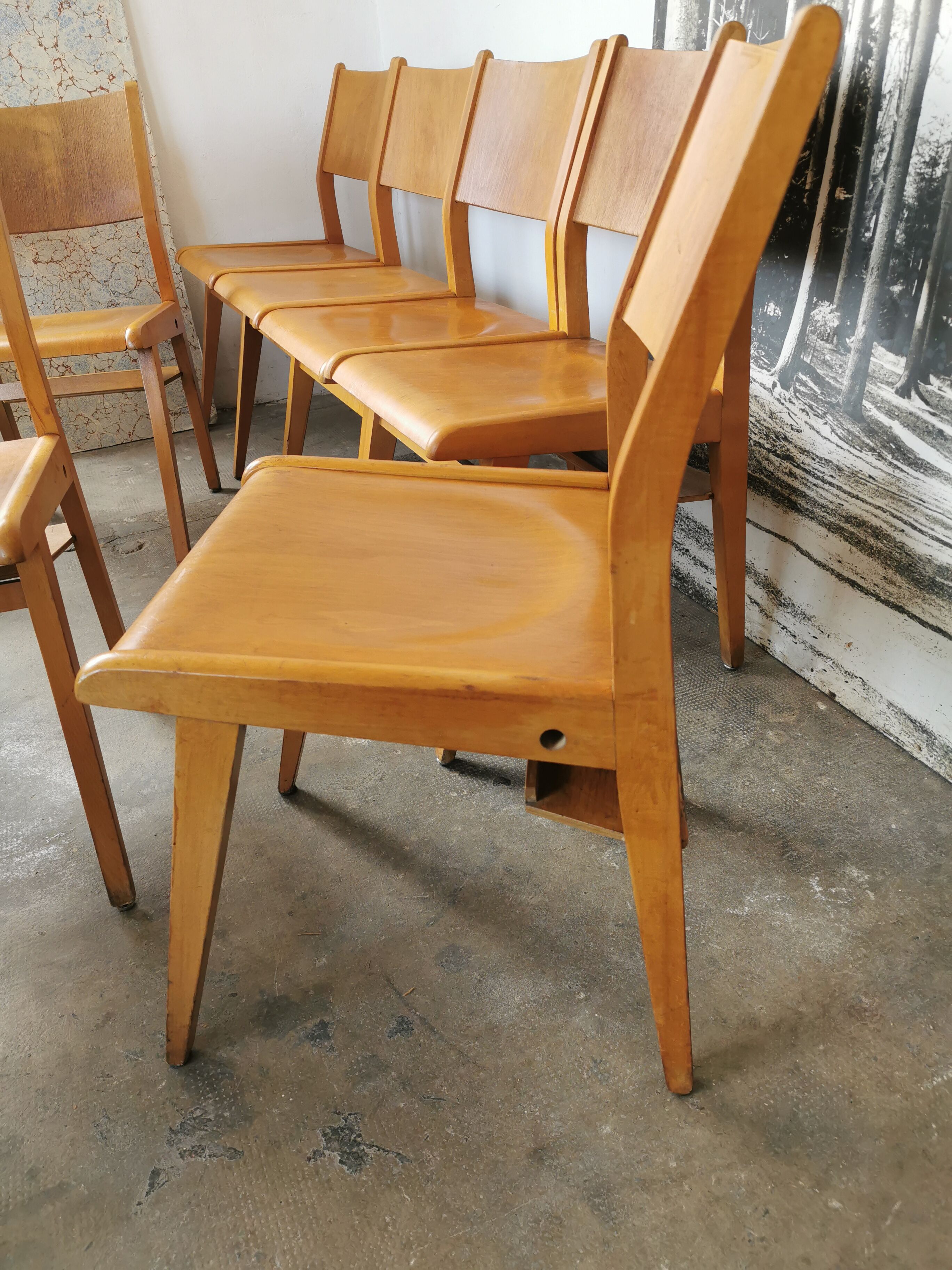 Set of 10 vintage theater chairs compass feet