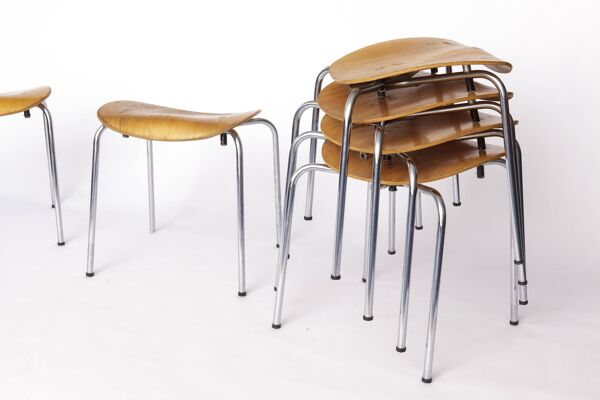 Lot de 6 tabourets Egon Eiermann SE68 – Années 1950, contreplaqué de hêtre moderne du milieu du siècle