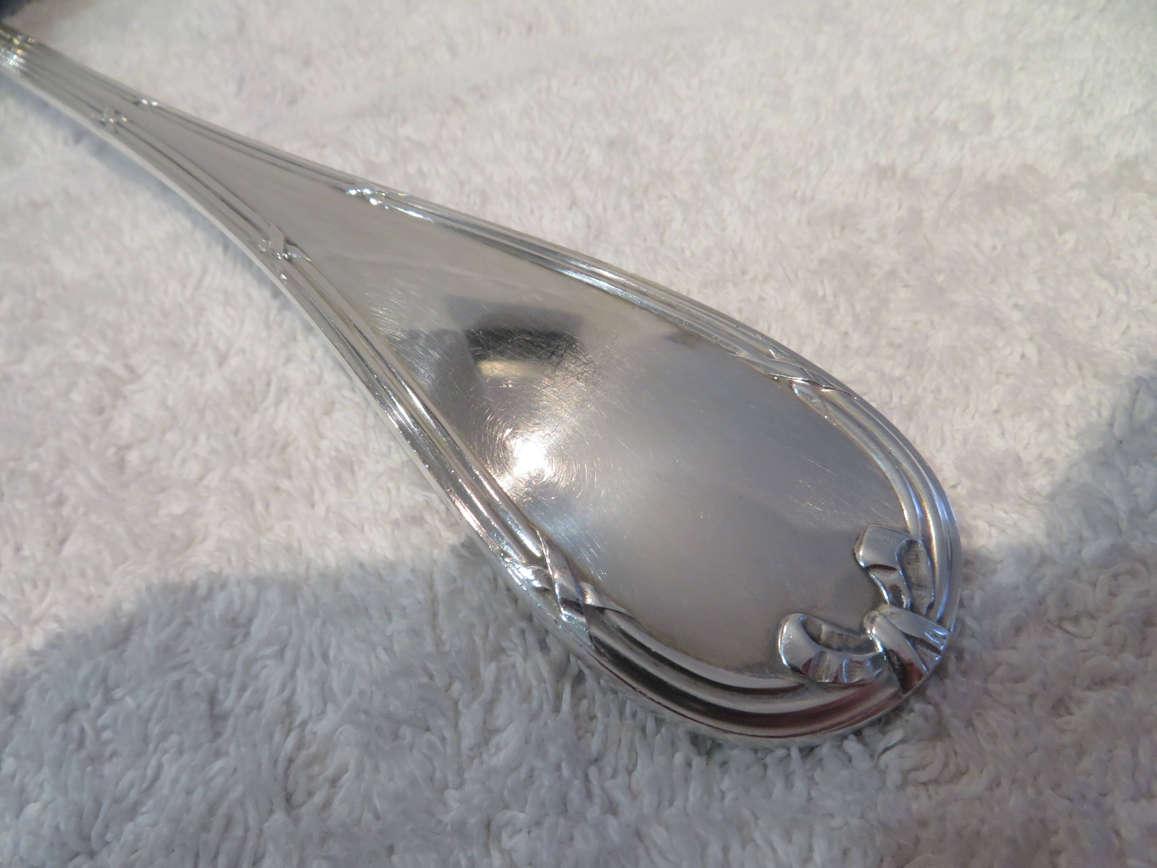 Christofle Rubans Louis XVI silver plated soup ladle, goldsmith, 32.8cm