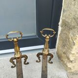 Brass fireplace set and its two andirons