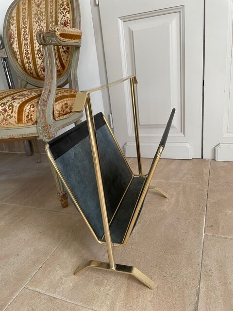 Gold and leather metal magazine rack 1950