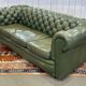 1970s Green Leather 3 Seater Chesterfield Sofa