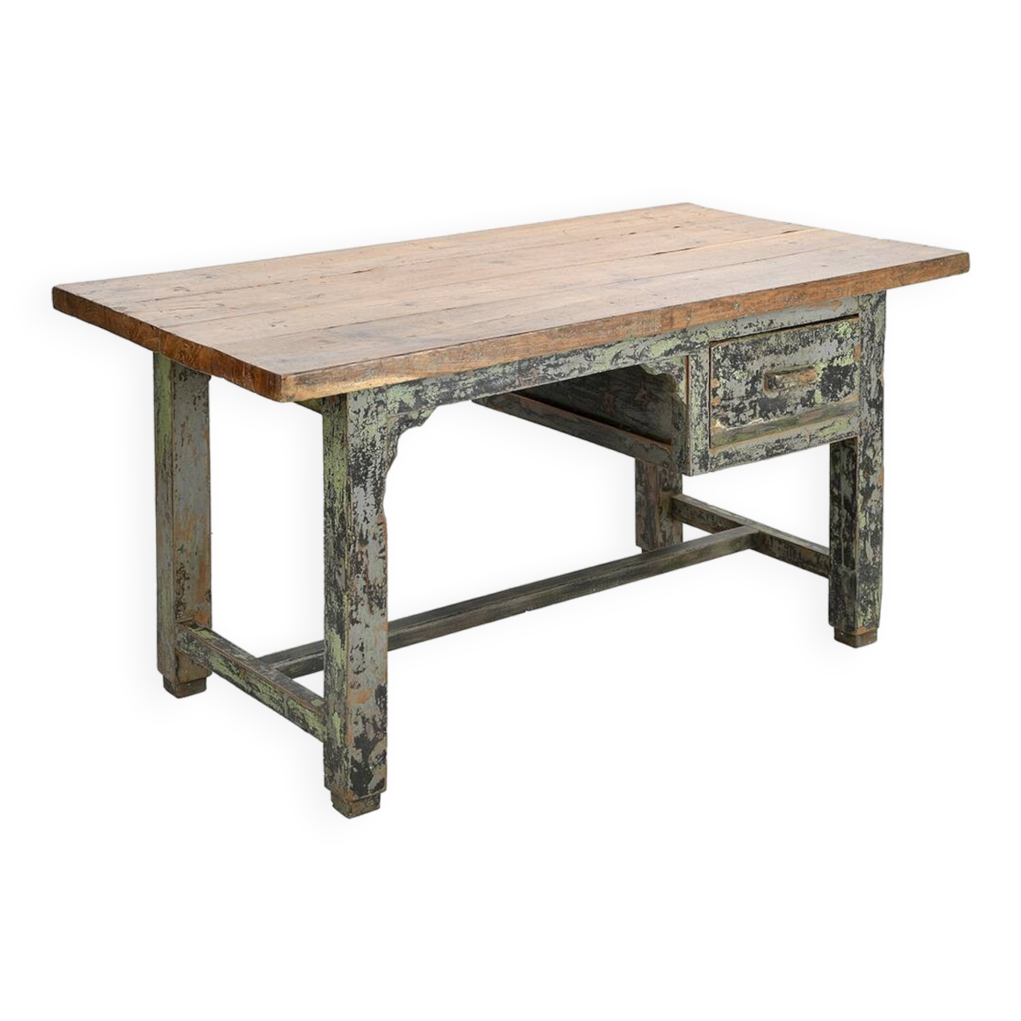 Bureau en bois massif patiné