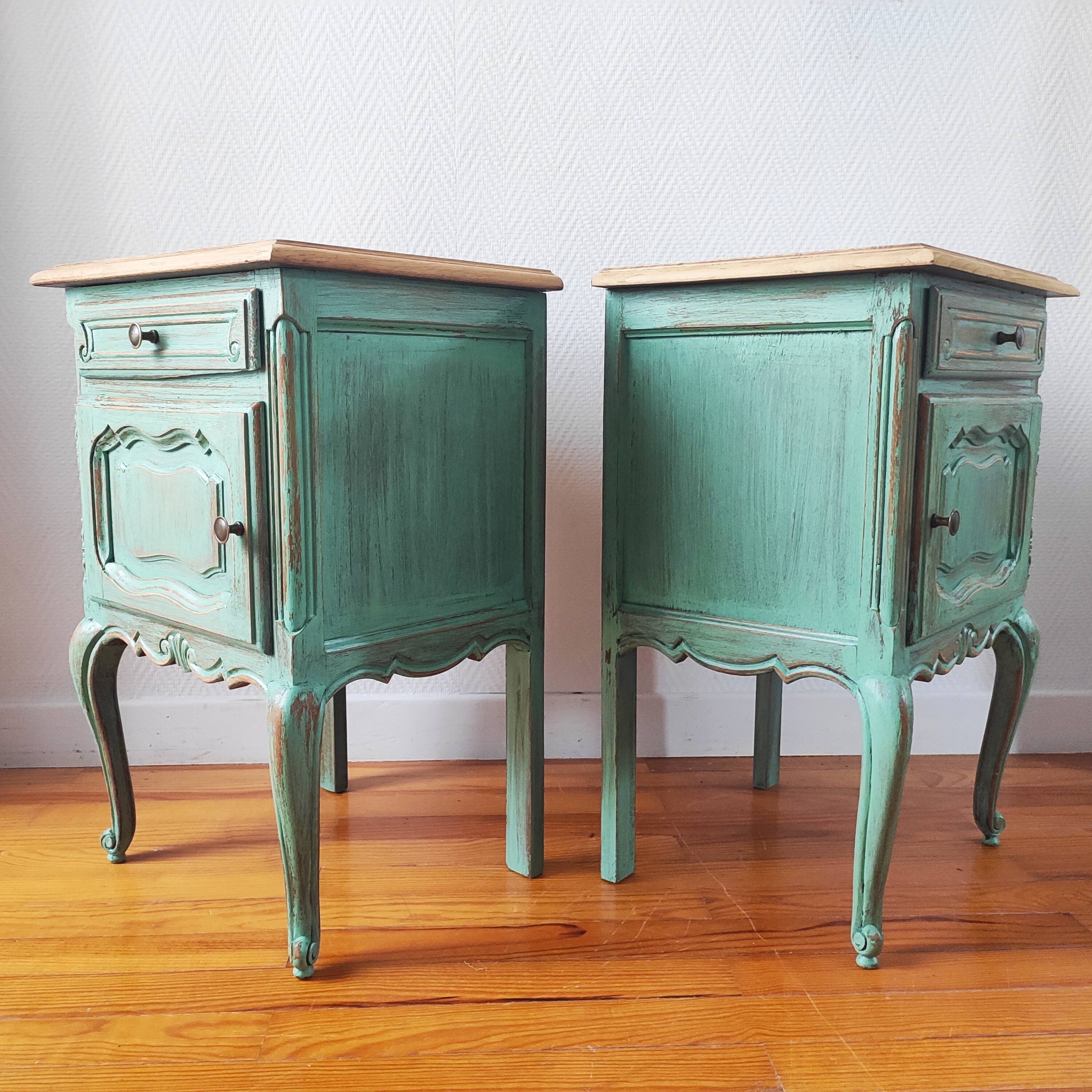 Pair of patinated bedside tables
