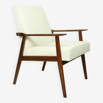 Vintage Armchair Lounge chair White Bouclette Wooden Armchair Mid Century Modern
