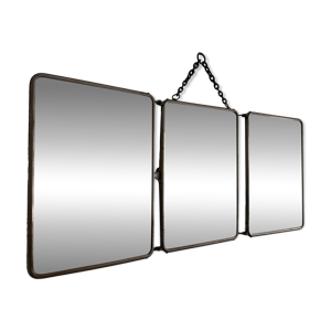 Miroir vintage 1930 triptyque - simili cuir