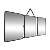 Vintage 1930s triptych barber mirror in wine-coloured faux leather Art Deco -
