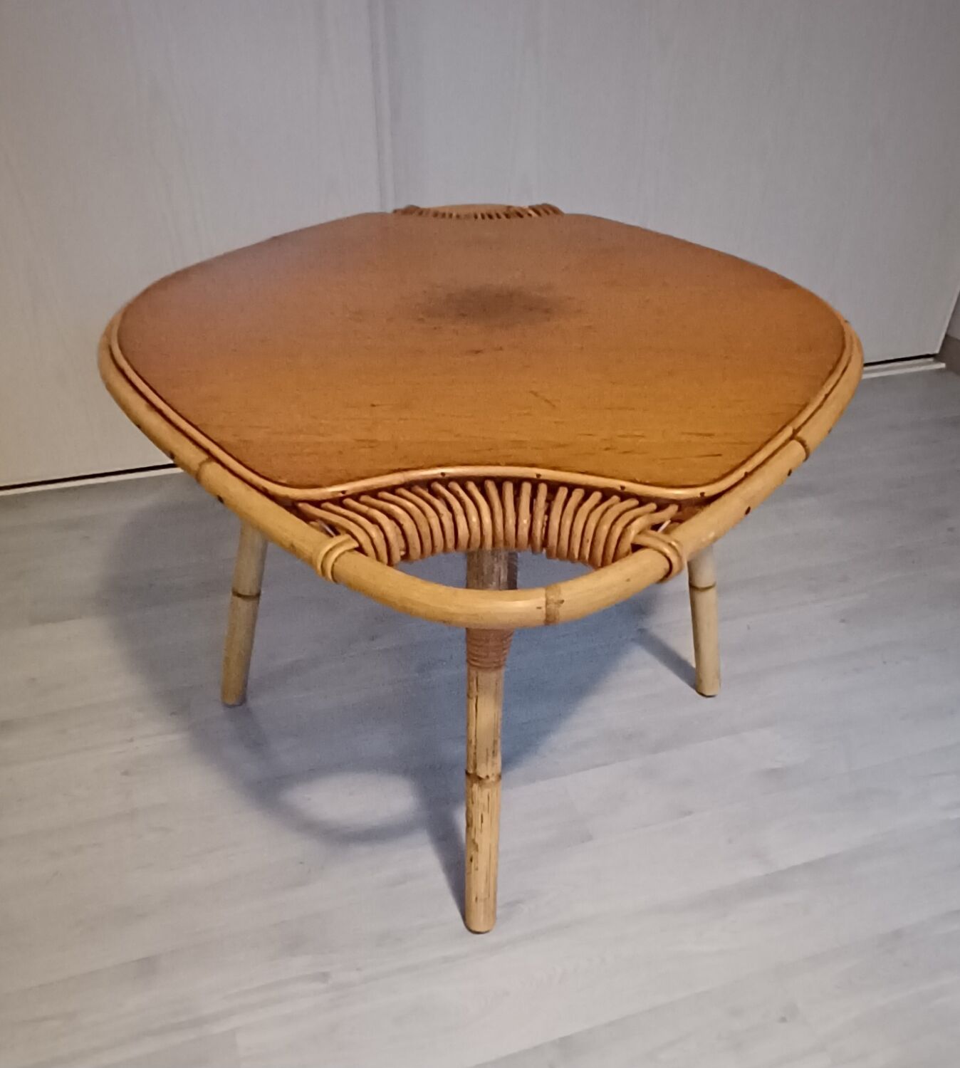 1960s rattan and wood coffee table