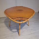 1960s rattan and wood coffee table