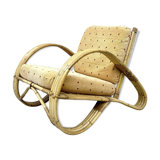 Chaise longue en rotin, bambou et tissu, France, années 1960