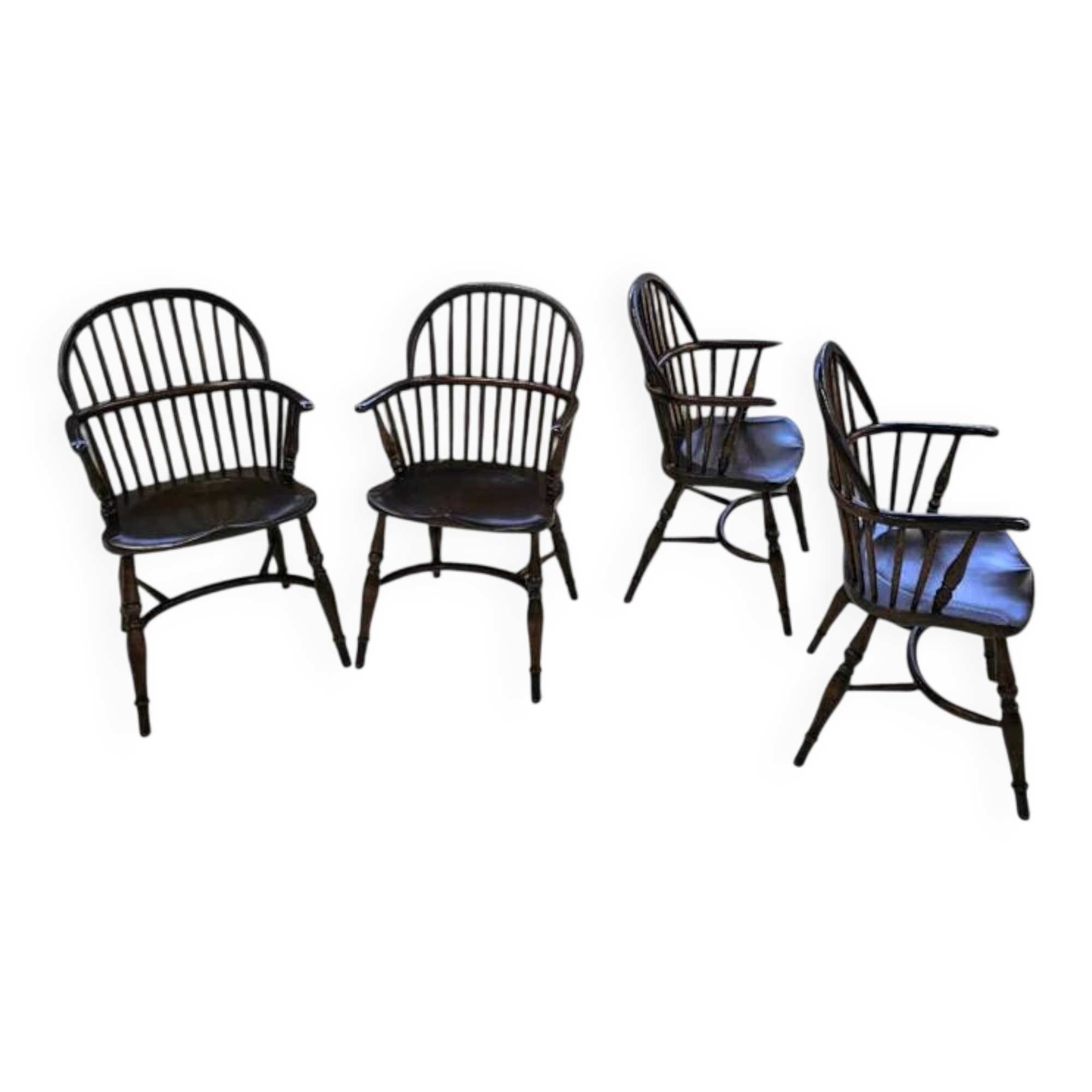 4 x Classic Georgian Bow and Stick Back Windsor Chair / Crinoline stretcher chairs