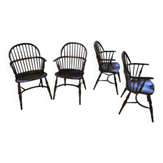 4 x Classic Georgian Bow and Stick Back Windsor Chair / Crinoline stretcher chairs