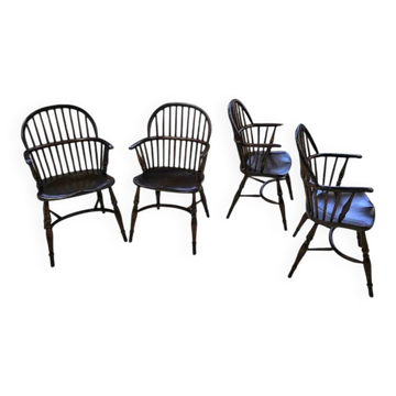4 x Classic Georgian Bow and Stick Back Windsor Chair / Crinoline stretcher chairs