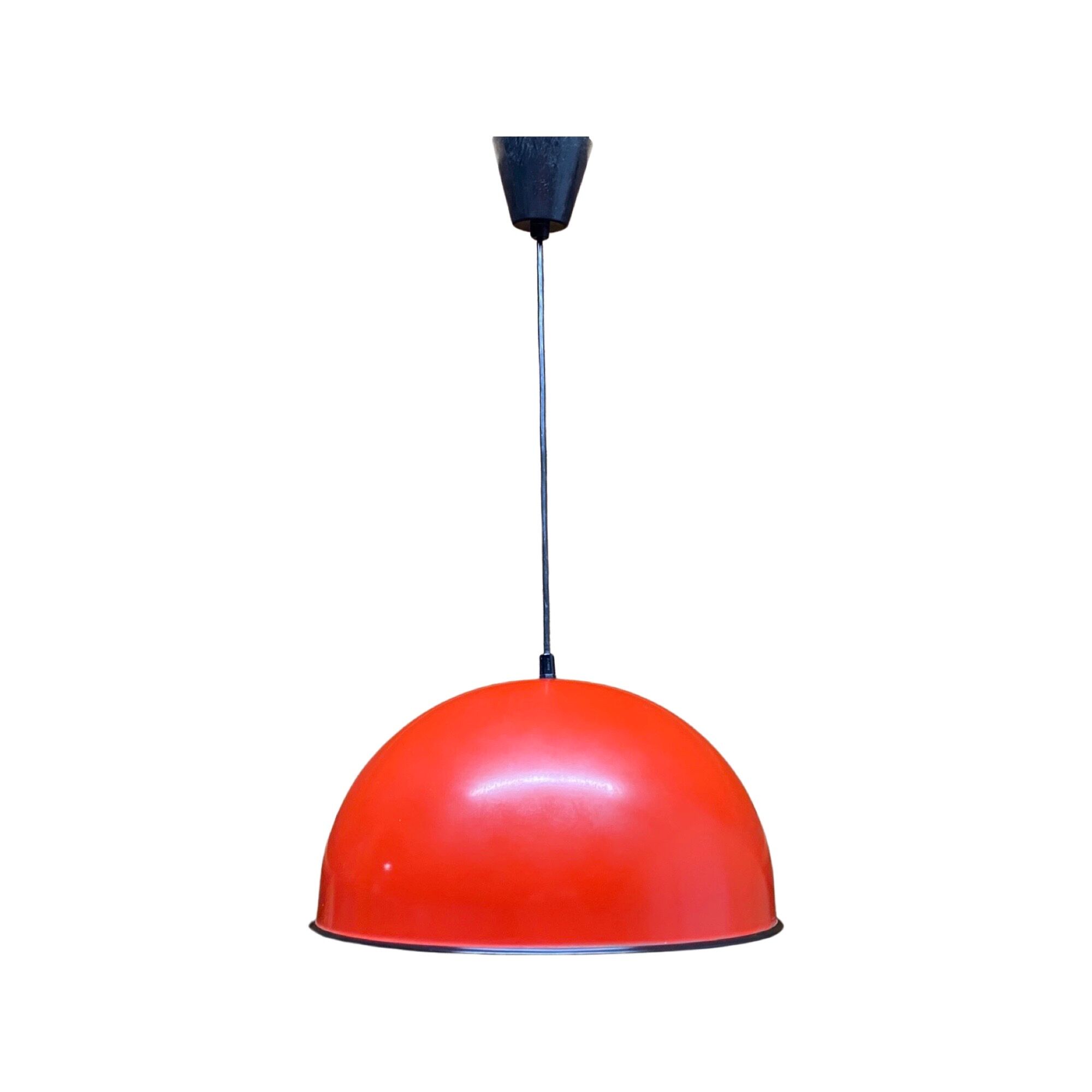Red Retro Swedish Hanging Light | Enamel Designer Lamp Produced By HEMI In Sweden, 1960s