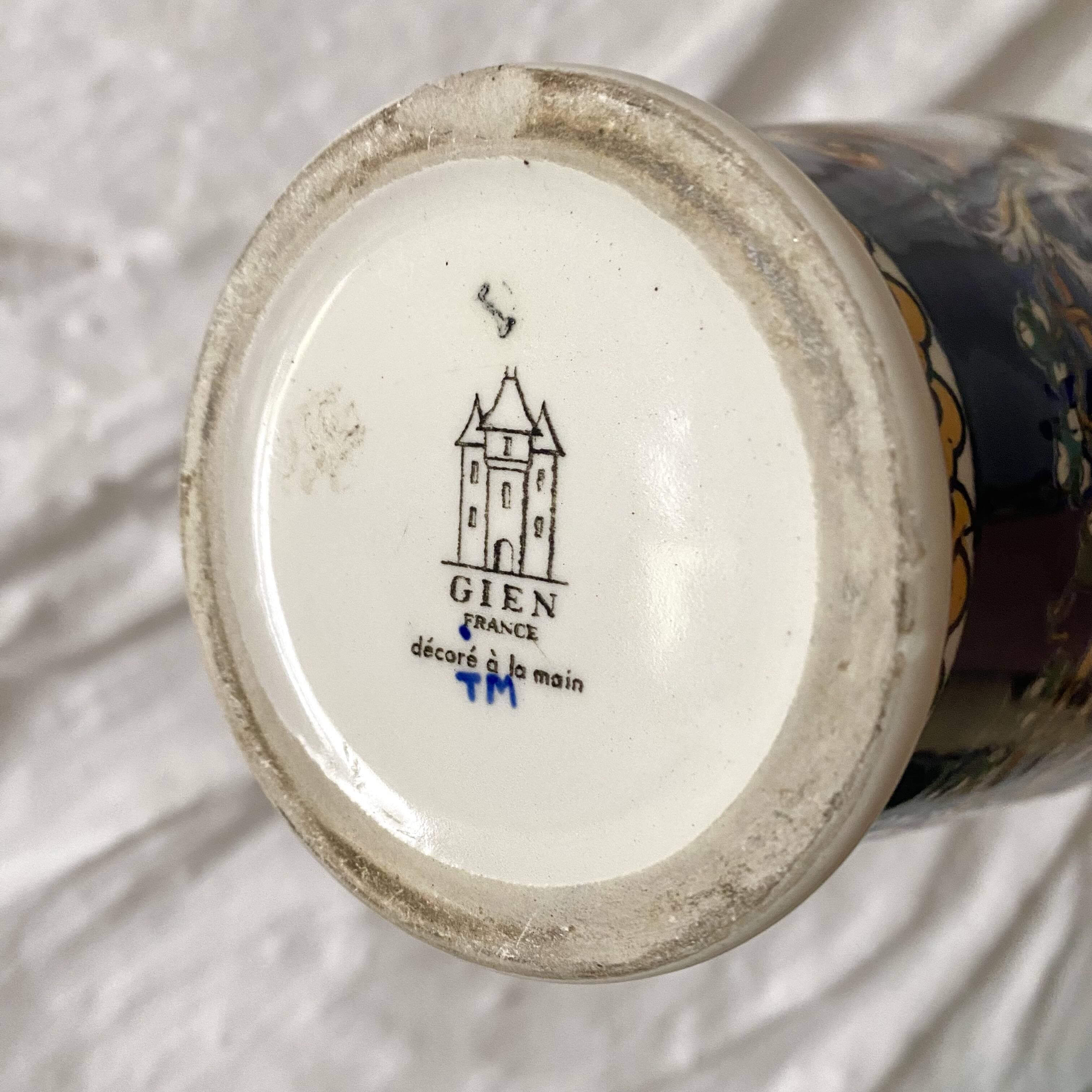 Renaissance decorated earthenware amphora vase from Gien