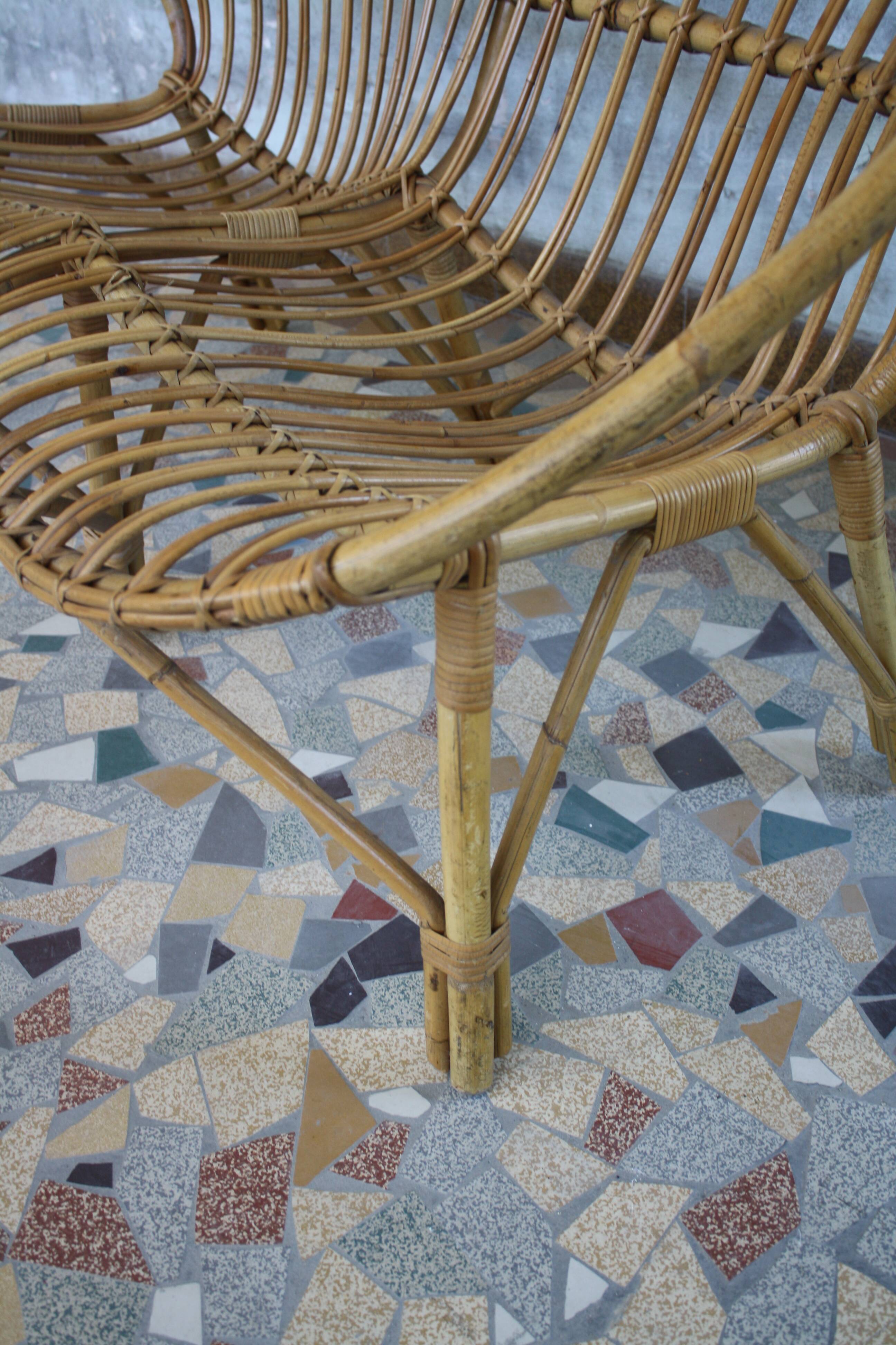 Vintage rattan bench 1960