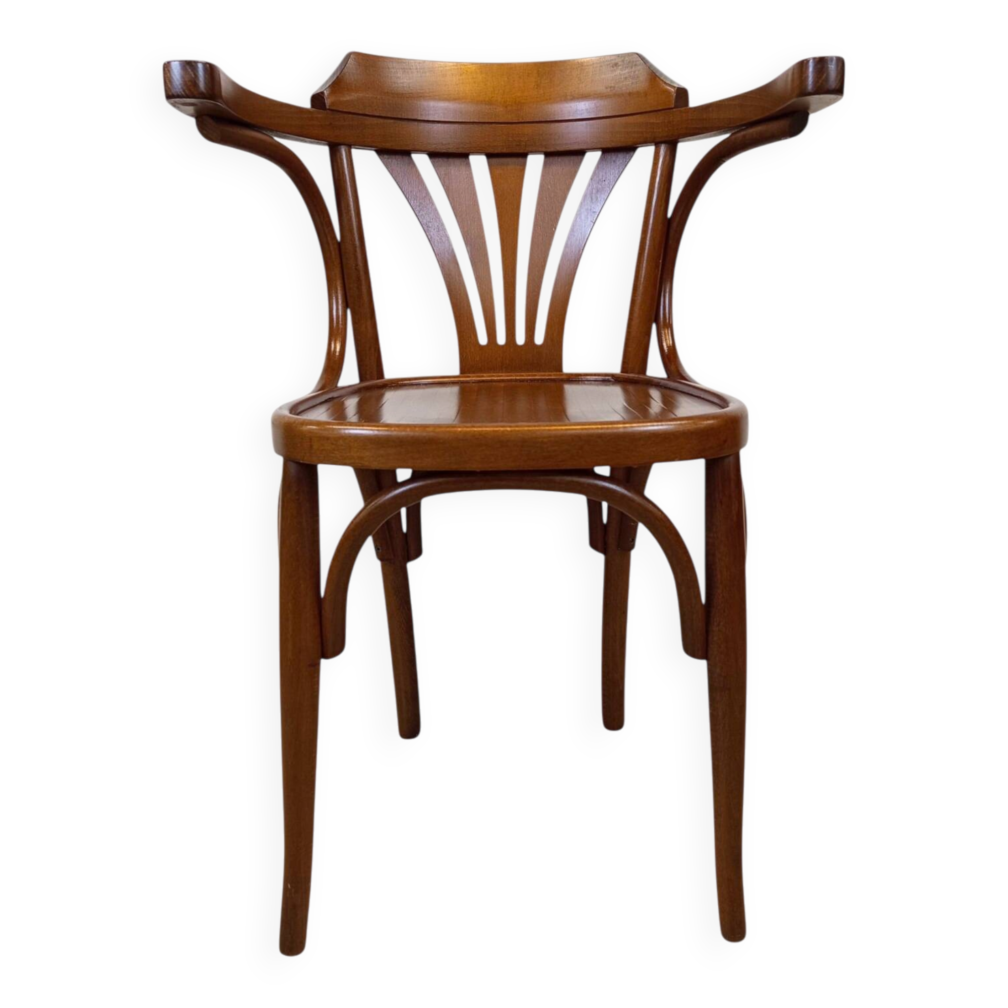 Bistro office chair in bent beech, Thonet style, circa 1960.