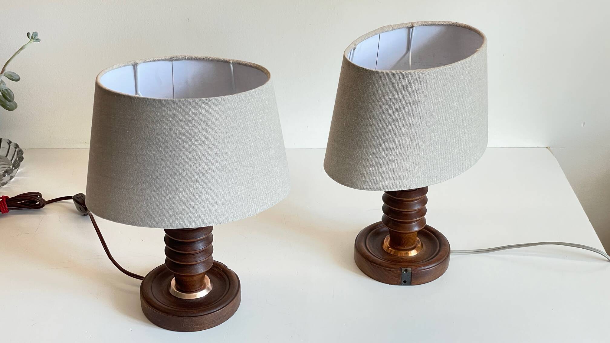 Pair of vintage wooden lamps