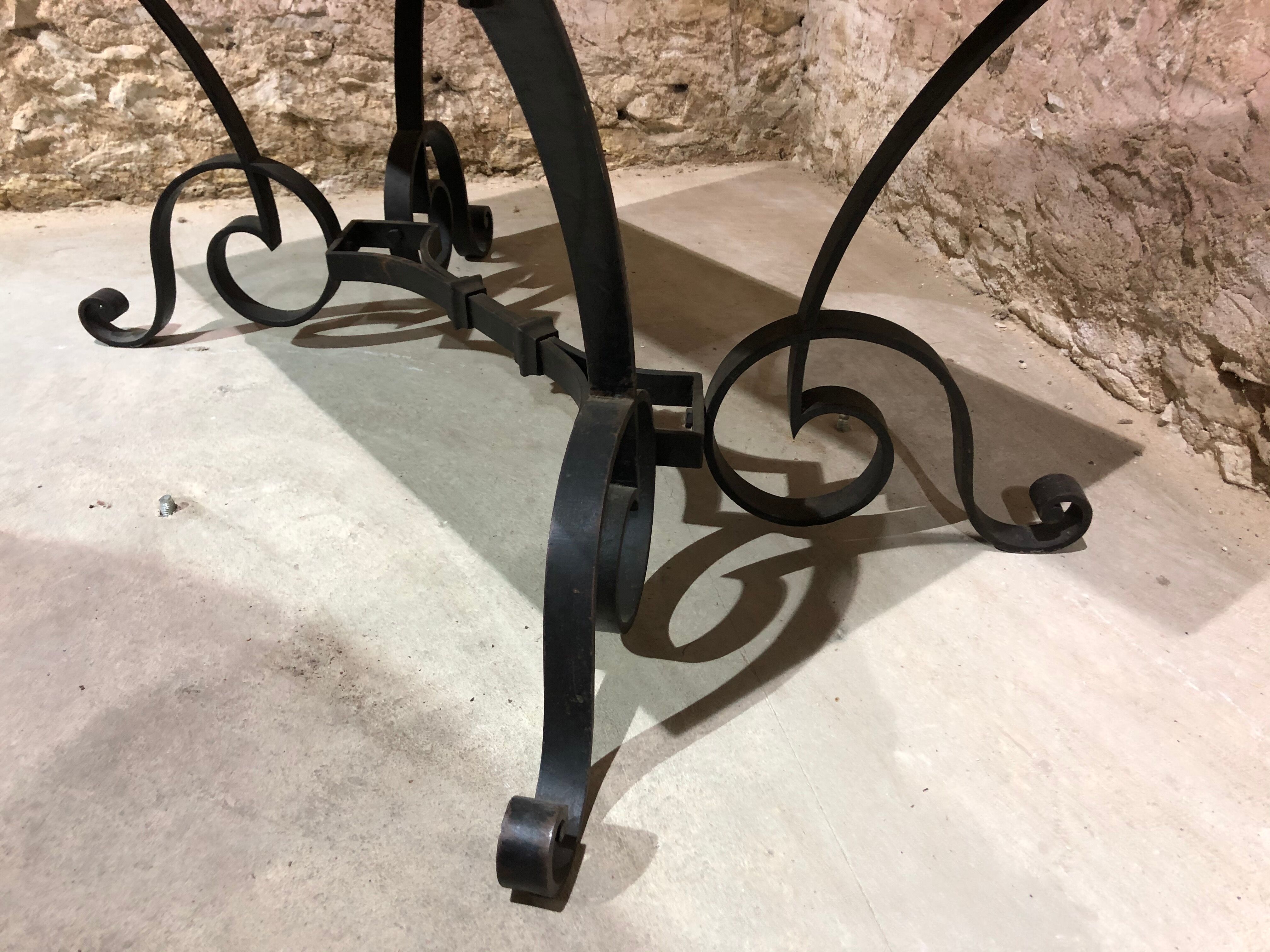 Robert merceris coffee table in wrought iron and 1940s marble