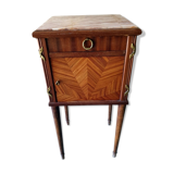 Louis XVI-style wooden veneer bedside table, marble top