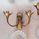 Pair of two-light wall sconces in gilded brass and blue from the 1950s.