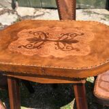 Ensemble table et 4 chaises brutalisme chêne et cuir 1960