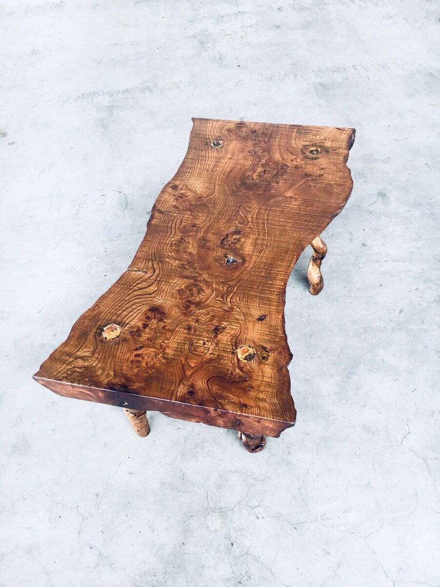 Brutalist Style Handcrafted Oak and Grape Wood Side Table, 1950s